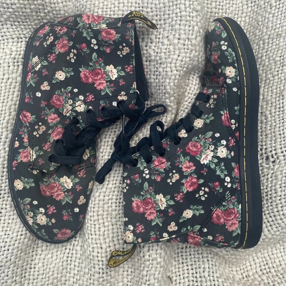 Doc Martens Hackney Floral Size 7 Black Canvas Ankle Boots Shoes Grunge 90s Y2K - Picture 1 of 6